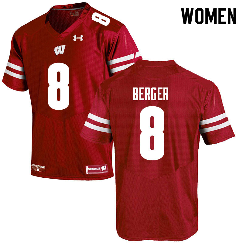 Women #8 Jalen Berger Wisconsin Badgers College Football Jerseys Sale-Red - Click Image to Close